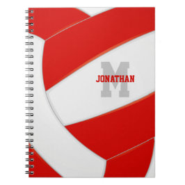 Caderno Espiral vôlei branca vermelha personalizada para rapazes