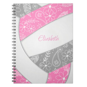 Caderno Espiral vôlei desportiva de cinza rosa