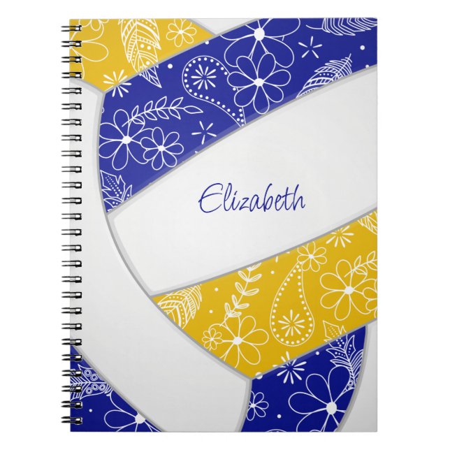 Caderno Espiral vôlei floral de ouro azul (Frente)