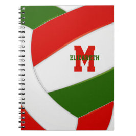 Caderno Espiral Vôlei masculina verde-vermelha personalizada