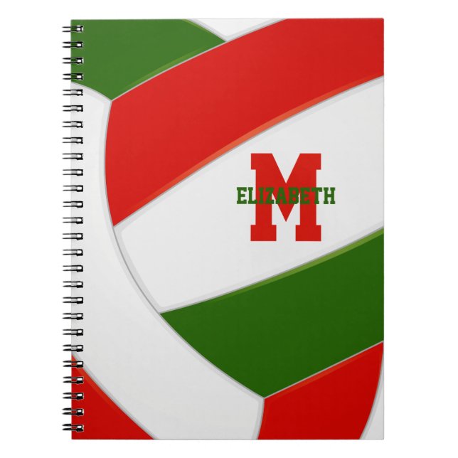 Caderno Espiral Vôlei masculina verde-vermelha personalizada (Frente)