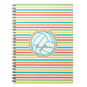 Caderno Espiral Voleibol com Nome; Bright Rainbow Stripes