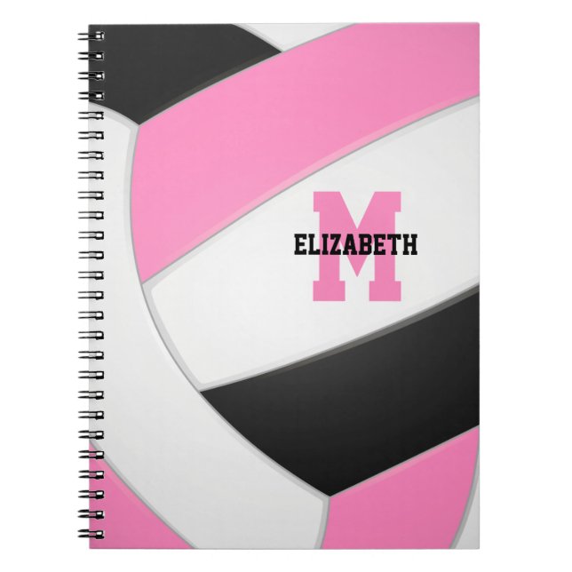 Caderno Espiral voleibol feminino personalizado preto rosa (Frente)