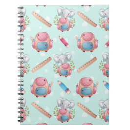 Caderno Espiral Voltar ao padrão de elefante escolar