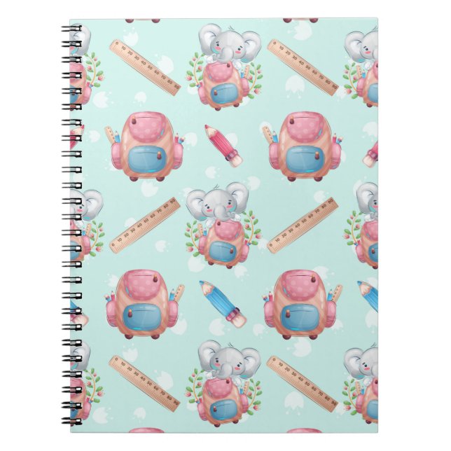 Caderno Espiral Voltar ao padrão de elefante escolar (Frente)