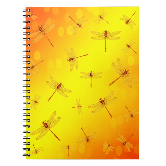 Caderno Espiral Voos De Dragões Amarelos ouros Voando, (Frente)
