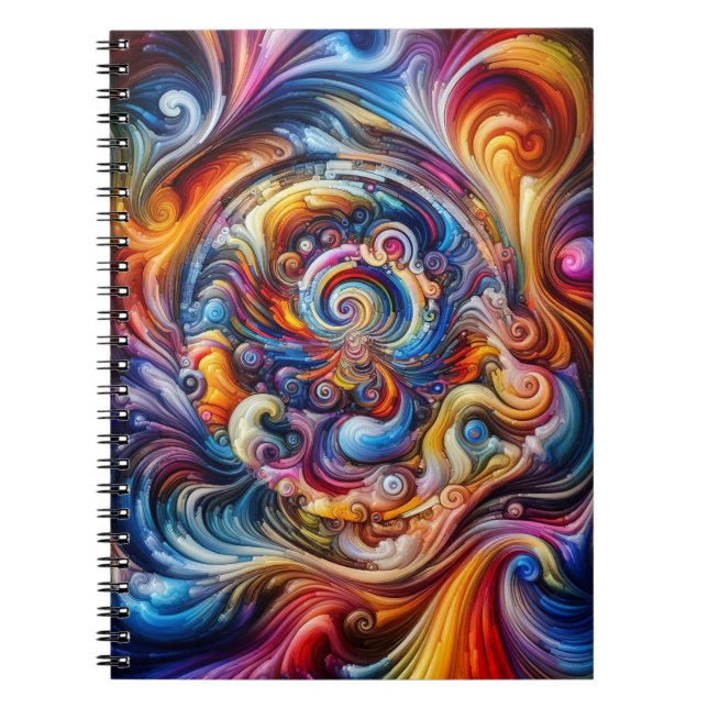 Caderno Espiral Vórtice de Cores Dinâmicas (Frente)
