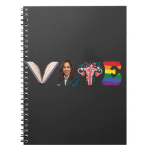 Caderno Espiral VOTE Livros Uterus LGBT Kamala Harris Walz Eleição