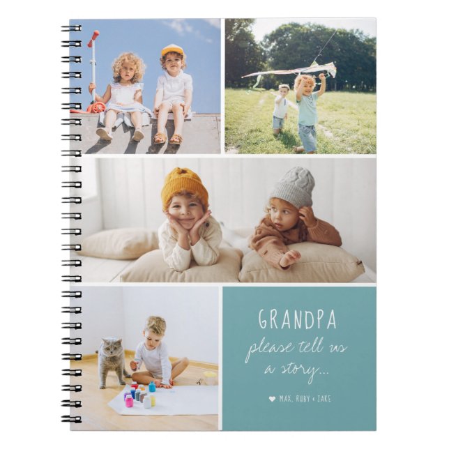 Caderno Espiral Vovô Nos Conta Uma História | Colagem de Fotografi (Frente)