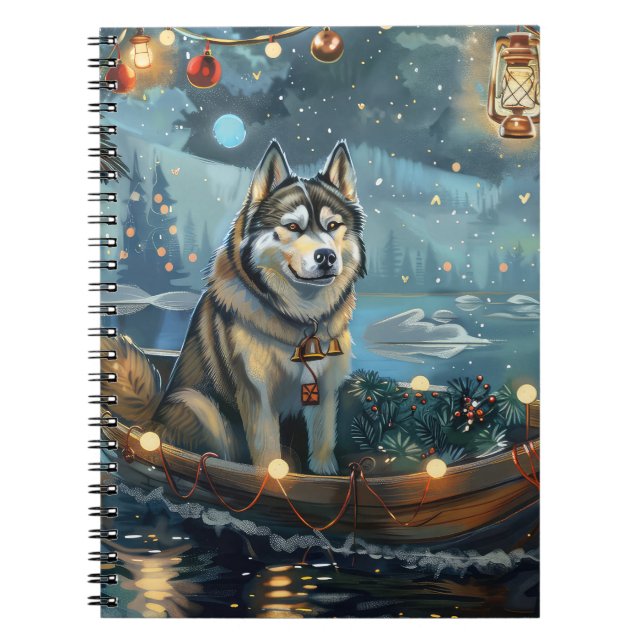 Caderno Espiral Voyage festiva de Natal Malamute no Alasca (Frente)