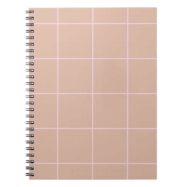 Caderno Espiral Warm Beige Grid Pattern Minimal Soft Check Design (Frente)