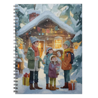 Caderno Espiral Warm family moment in front of a log cabin