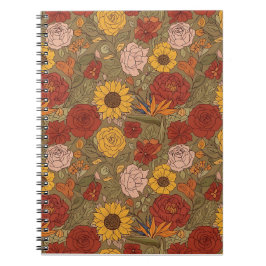 Caderno Espiral Warm Floral Patterned Notebook