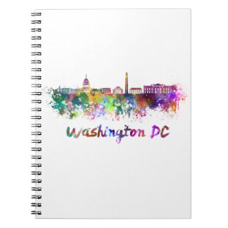 Caderno Espiral Washington DC skyline in watercolor