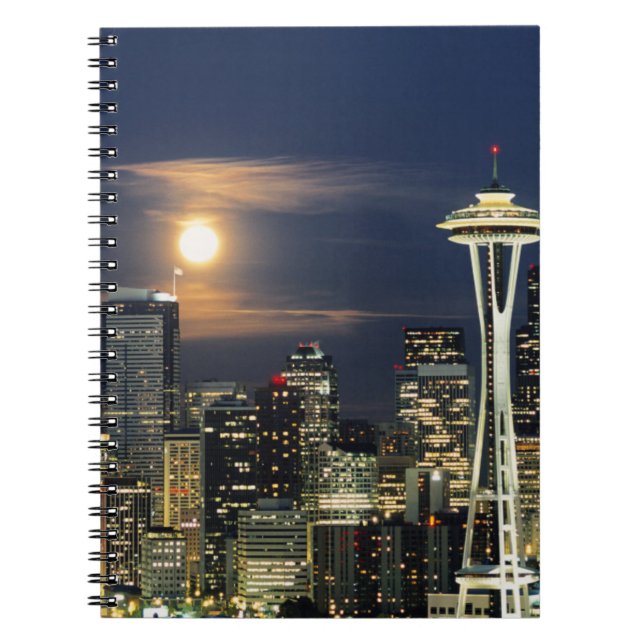 Caderno Espiral Washington, Seattle, Skyline à noite de Kerry 1 (Frente)