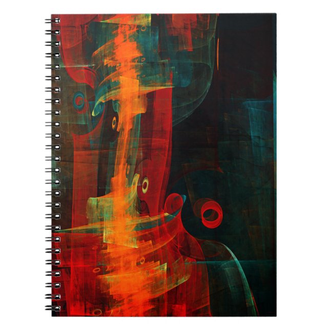 Caderno Espiral Water Orange Red Blue Modern Abstract Art Pattern (Frente)