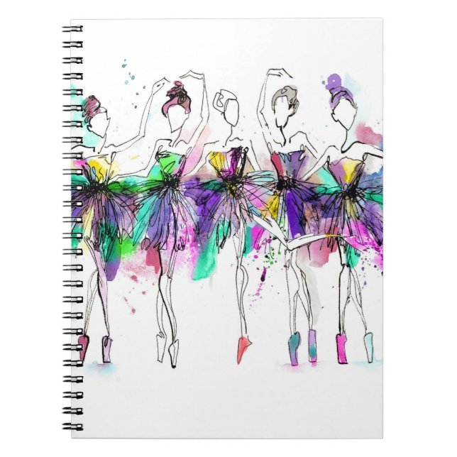 Caderno Espiral Watercolor Ballerinas: Ilustração da Dança Brilhan (Frente)
