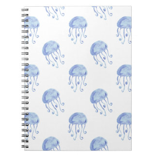 Caderno Espiral watercolor blue jellyfish beach design
