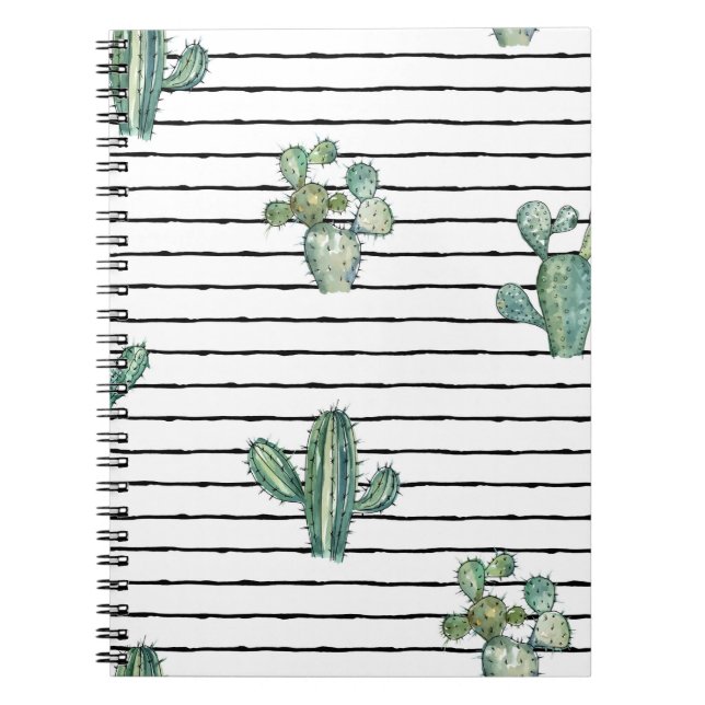 Caderno Espiral Watercolor cactus seamless pattern (Frente)