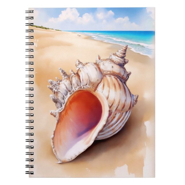 Caderno Espiral Watercolor Conch Shell na Praia (Frente)