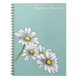 Caderno Espiral Watercolor Daisy Floral Boho Christmas Gift