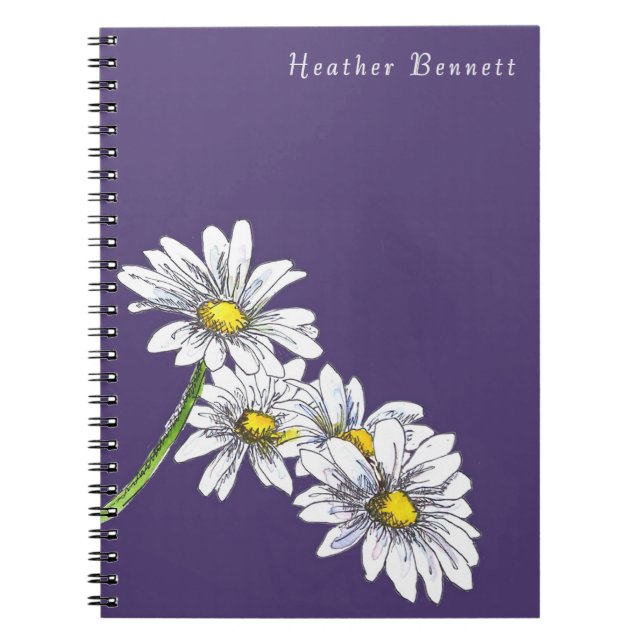 Caderno Espiral Watercolor Daisy Floral Boho Christmas Gift (Frente)
