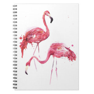 Caderno Espiral Watercolor Flamingos, Elegante Design.