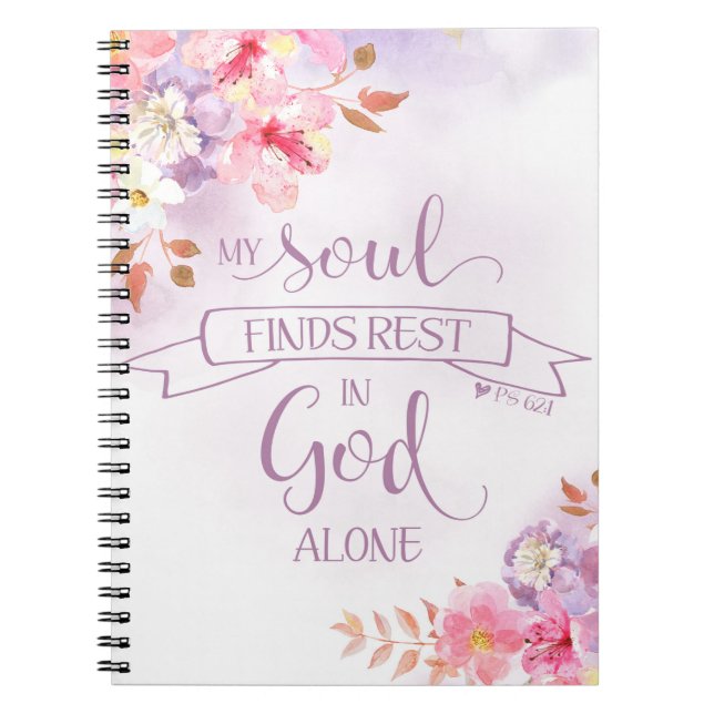 Caderno Espiral Watercolor Floral, Minha Alma Encontra Descanso -  (Frente)