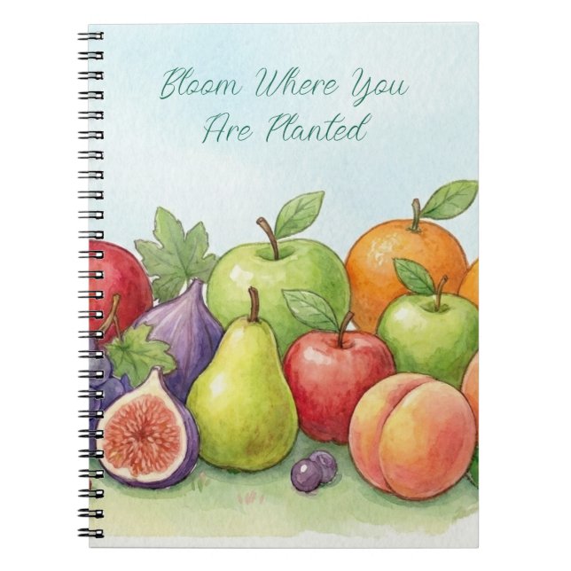 Caderno Espiral Watercolor Fruit Abundance, Tu Bishvat Background (Frente)