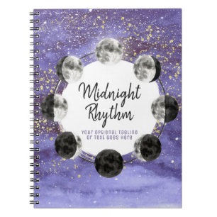 Caderno Espiral Watercolor Full Moon Lunar Cycle Night Sky Journal