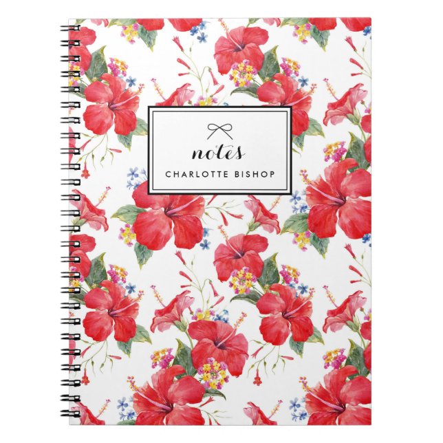 Caderno Espiral Watercolor Hibiscus e Lantana Pattern (Frente)