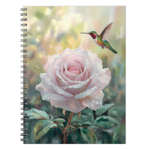 Caderno Espiral Watercolor Hummingbird e rosa rosa-rosa