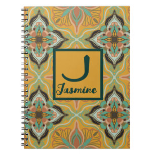 Caderno Espiral Watercolor Marroquino Amarelo Floral Personalizado