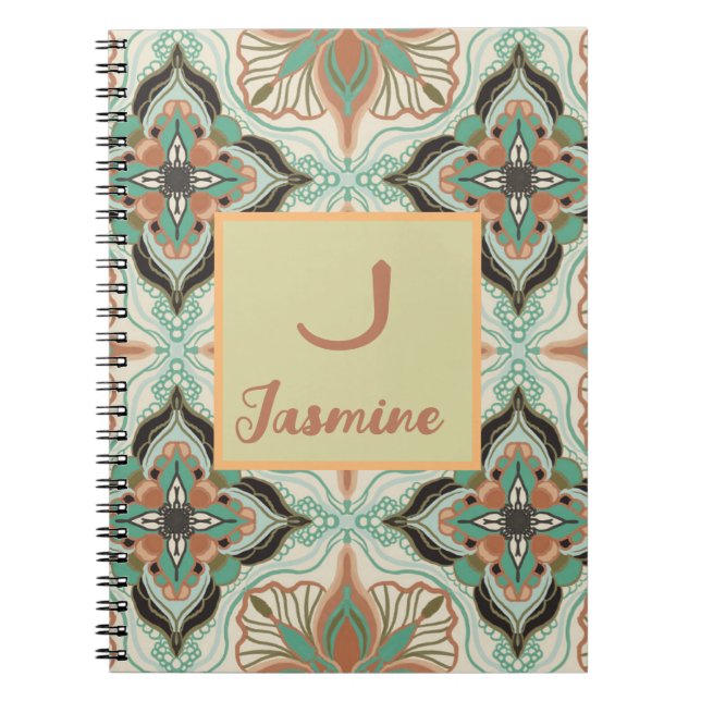 Caderno Espiral Watercolor Marroquino Floral Mint Personalizado (Frente)