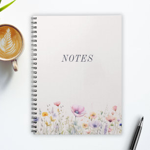 Caderno Espiral Watercolor Meadow Wildflower Notes Minimalista