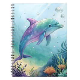 Caderno Espiral Watercolor painted dolphin