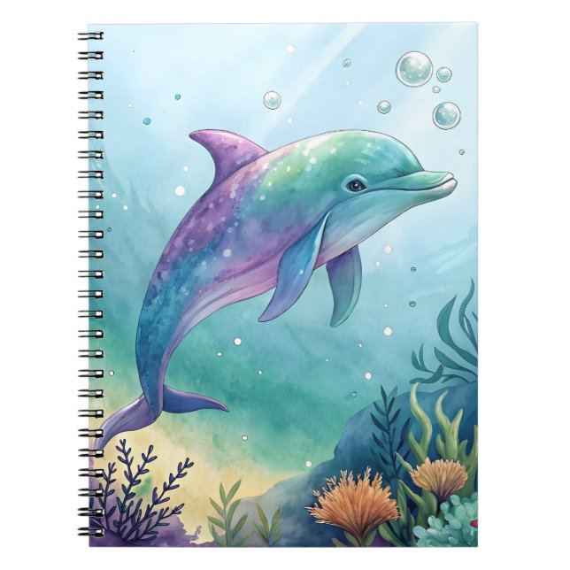 Caderno Espiral Watercolor painted dolphin (Frente)