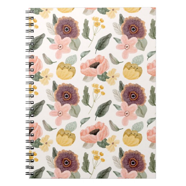 Caderno Espiral Watercolor Pastel Floral Seamless Pattern | Soft (Frente)