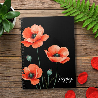 Caderno Espiral Watercolor Poppy Flower Art Name Floral Notebook