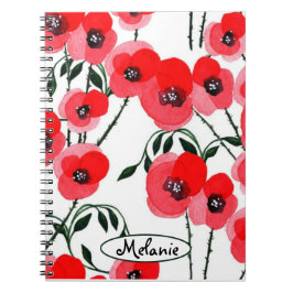Caderno Espiral Watercolor poppy flowers botanical
