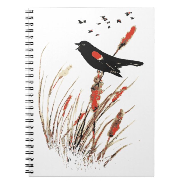 Caderno Espiral Watercolor Red Wing Blackbird Bird Nature art (Frente)
