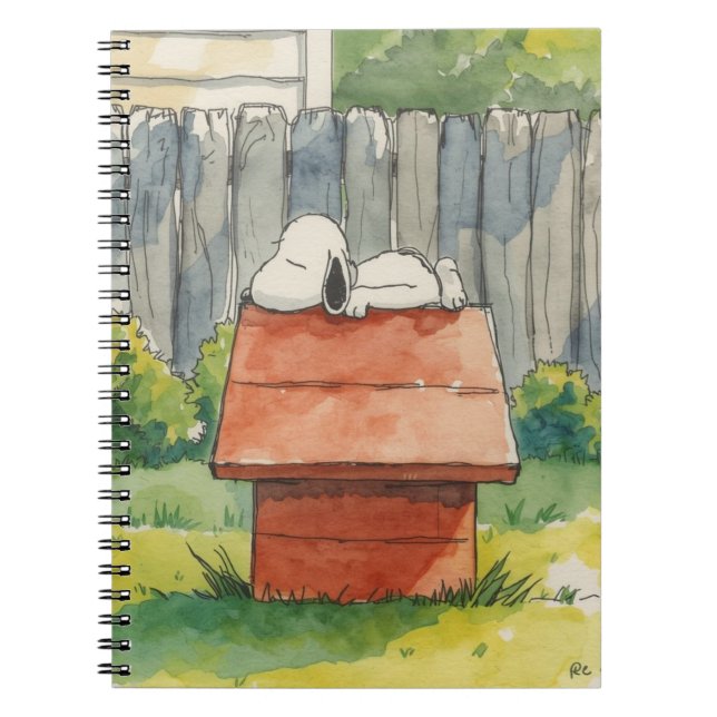 Caderno Espiral Watercolor Sleeping Dog on Red Doghouse Art (Frente)