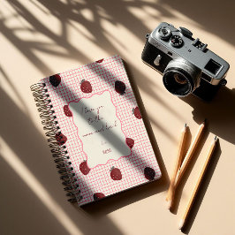 Caderno Espiral Watercolor Strawberries on Pink Grid- Valentine