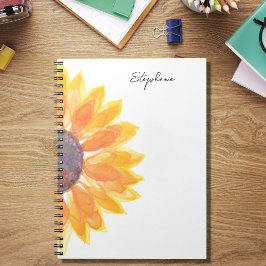Caderno Espiral Watercolor Sunflower Custom Name