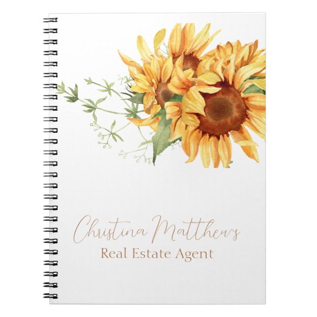 Caderno Espiral Watercolor Sunflower Nome Personalizado (Frente)