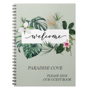 Caderno Espiral Watercolor Tropical Home Rental Guest Book