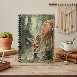 Caderno Espiral Watercolor Woodland Deer Nature
