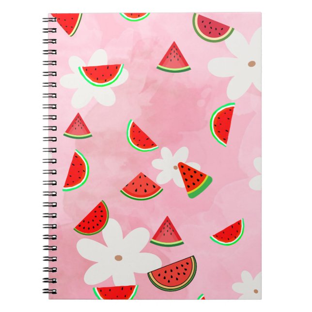 Caderno Espiral Watermelon Bloom - Padrão Floral de Verão Divertid (Frente)
