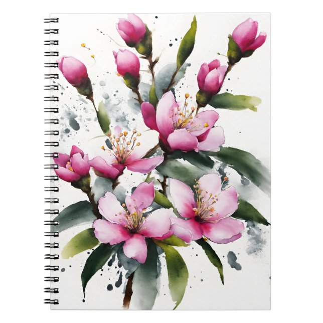 Caderno Espiral Waxflower - Flores aquarela (Frente)