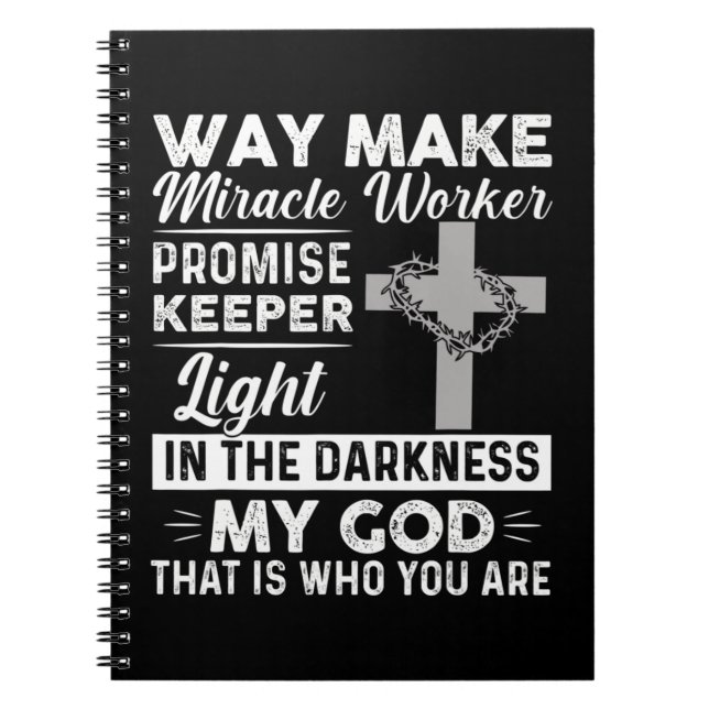 Caderno Espiral Waymaker Miracle Worker Promise Keeper Light Jesus (Frente)